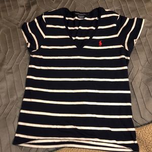 Ralph Lauren Sport Navy and White Stripe V-Neck